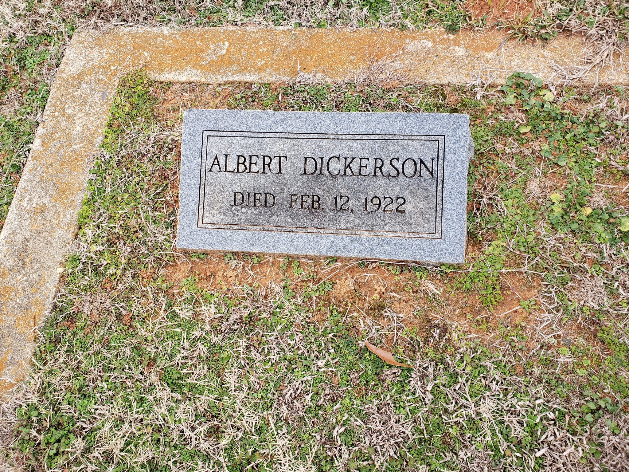 Historic cemetery grave marker — Albert Dickerson, died February 12, 1922